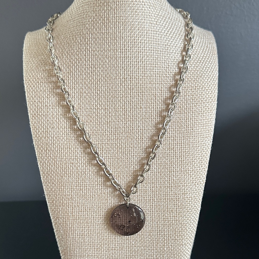 💜🩶 LAILA ROWE Silver-Tone Round Pendant Chain Necklace - Women's Jewelry purple